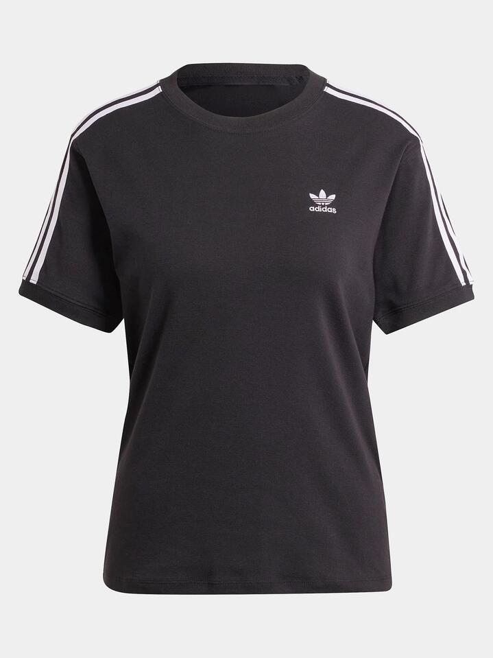 Image of a model wearing Tops. Productname: Adidas 3 Stripe T-Shirt in Black colour by brand - Adidas