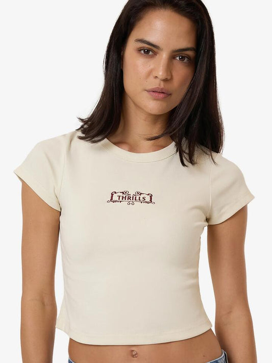 Image of a model wearing Tops. Productname: Thrills Flourish Curve Tee in HERITAGE WHITE colour by brand - Thrills