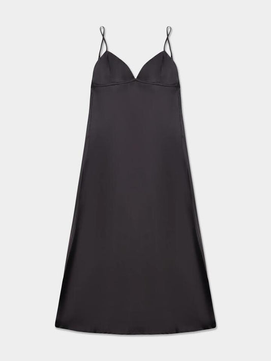 Image of a model wearing Dress. Productname: First Mse Oriana Satin Midi Dress in Black colour by brand - First Mse