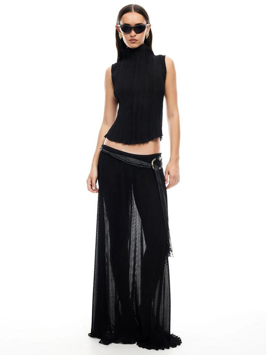 Image of a model wearing Skirts. Productname: Lioness Ford Maxi Skirt in Onyx colour by brand - Lioness