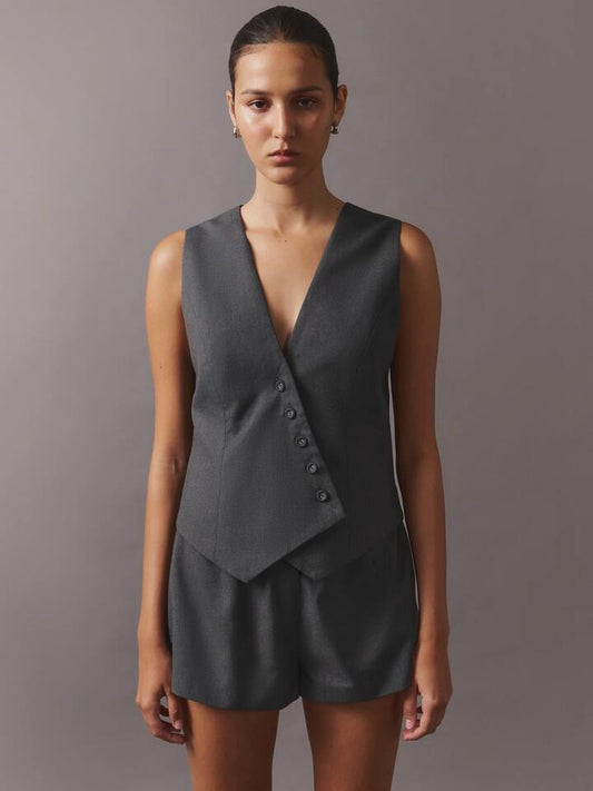 Image of a model wearing Outerwear. Productname: MSE Minimalist Waistcoat in Grey colour by brand - MSE