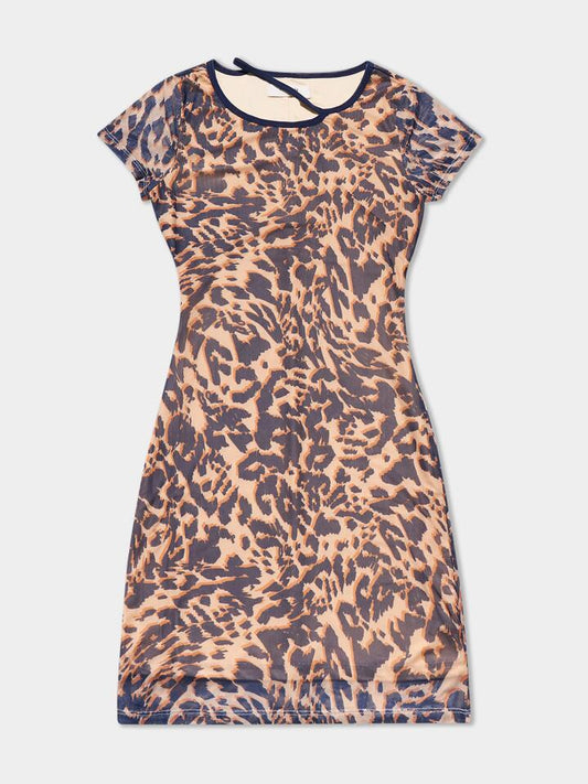 Image of a model wearing Dress. Productname: First Mse Leilani Mesh Mini Dress in Fierce colour by brand - First Mse