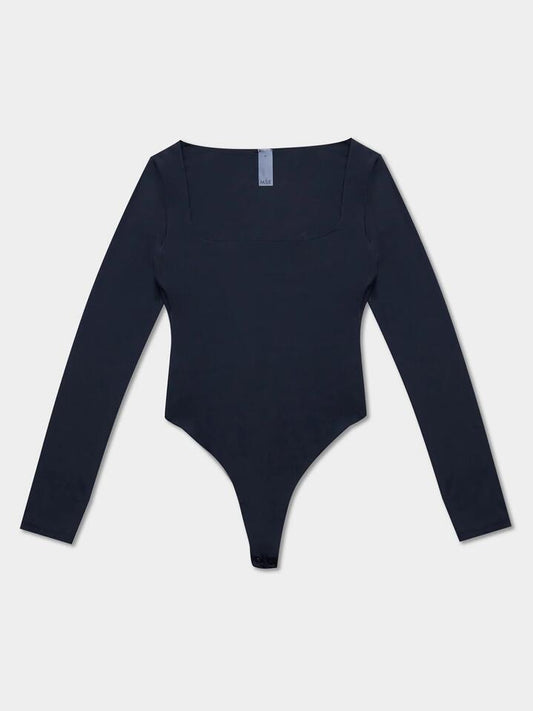 Image of a model wearing Tops. Productname: First Mse Standard Long Sleeve Scoop Bodysuit in Black colour by brand - First Mse