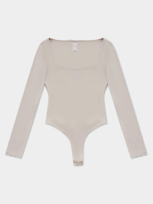 Image of a model wearing Tops. Productname: First Mse Standard Long Sleeve Scoop Bodysuit in Card colour by brand - First Mse