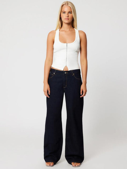 Image of a model wearing Tops. Productname: Abrand Addison Racer Top in White Sand colour by brand - Abrand