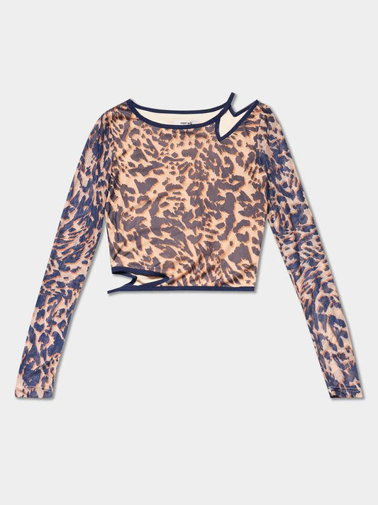 Image of a model wearing Tops. Productname: First Mse Leilani Mesh Top in Fierce colour by brand - First Mse