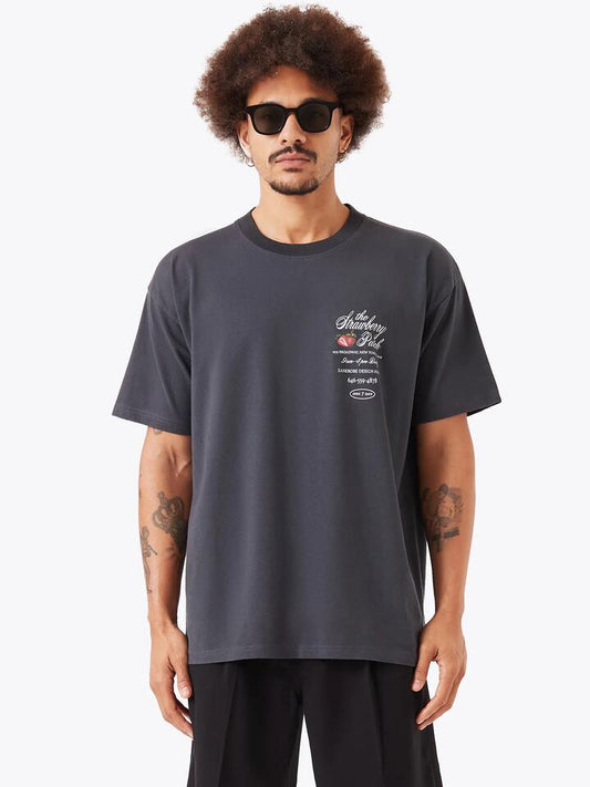 Image of a model wearing Tops. Productname: Zanerobe The Strawberry Box Tee in WASHED BLACK colour by brand - Zanerobe