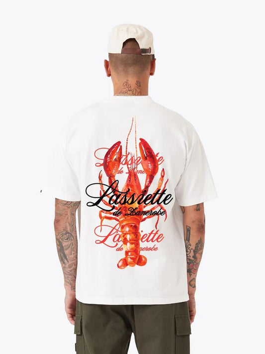 Image of a model wearing Tops. Productname: Zanerobe Lobster Box Tee in VINTAGE WHITE colour by brand - Zanerobe