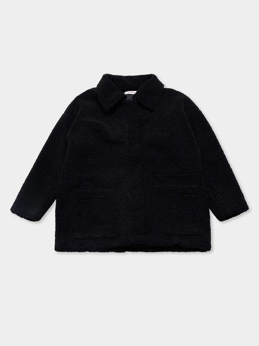 Image of a model wearing Outerwear. Productname: Lulu & Rose Lauren Sherpa Jacket in Black colour by brand - Lulu & Rose