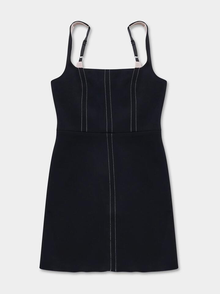 Image of a model wearing Dress. Productname: First Mse Taila Bonded Mini Dress in Black colour by brand - First Mse