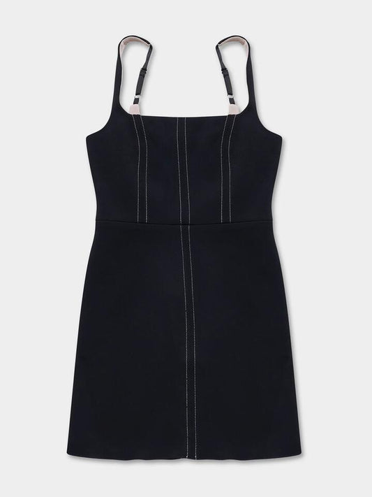 Image of a model wearing Dress. Productname: First Mse Taila Bonded Mini Dress in Black colour by brand - First Mse