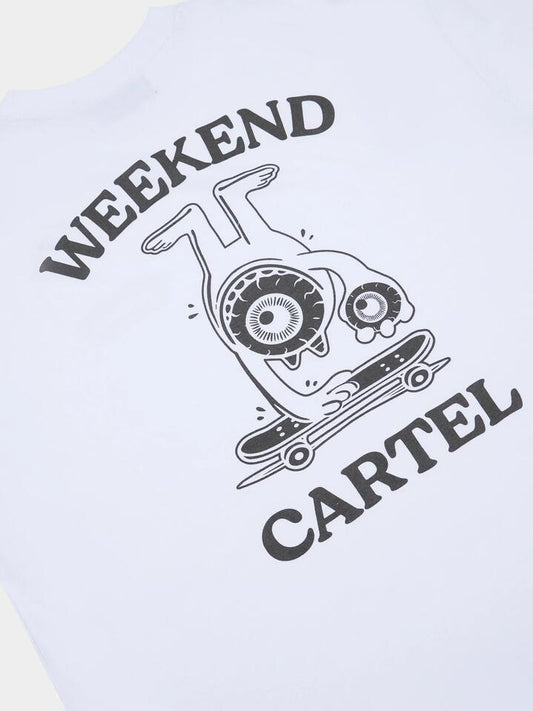 Image of a model wearing Tops. Productname: Weekend Cartel Cyclops Tee in White colour by brand - Weekend Cartel