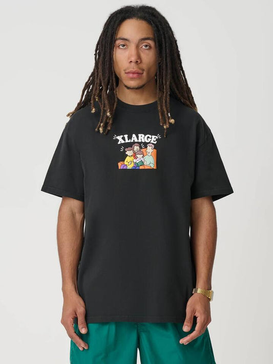 Image of a model wearing Tops. Productname: Xlarge Family Values Tee in Pigment Black colour by brand - Xlarge