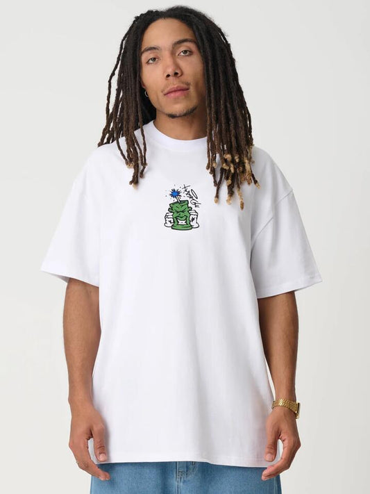 Image of a model wearing Tops. Productname: Xlarge Dynamite Tee in White colour by brand - Xlarge