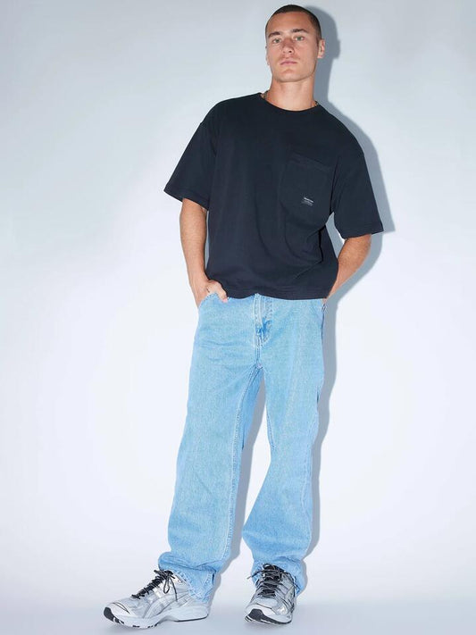 Image of a model wearing Denim. Productname: Abrand A5 Baggy Larry Jeans in Light Vintage Indigo colour by brand - Abrand