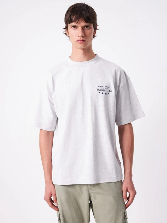 Image of a model wearing Tops. Productname: Article One Running Club Tee in Ash Marle colour by brand - Article One