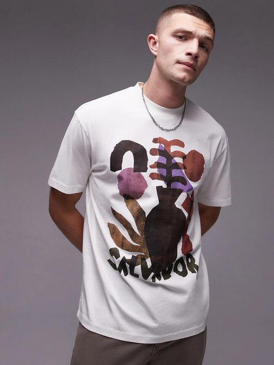 Image of a model wearing Tops. Productname: Topman Oversized T-Shirt in WASHED STONE colour by brand - Topman
