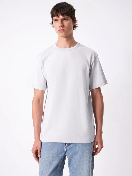 Image of a model wearing Tops. Productname: Article One Heavyweight Crew T-Shirt in Silver colour by brand - Article One
