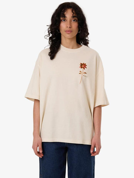 Image of a model wearing Tops. Productname: Thrills Eternal Dream Oversized Tee in Heritage White colour by brand - Thrills