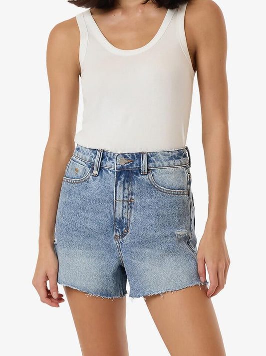 Image of a model wearing Shorts. Productname: Thrills Erica Short in Tempest Blue Thrashed colour by brand - Thrills