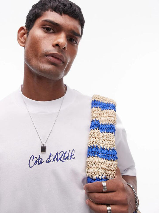 Image of a model wearing Tops. Productname: Topman Oversized Fit T-Shirt in WHITE colour by brand - Topman