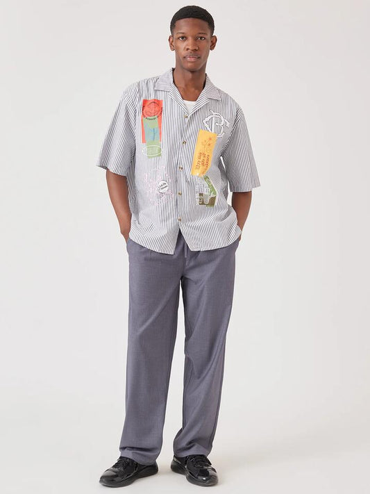 Image of a model wearing Tops. Productname: Barney Cools D-Tech Shirt in Blue Stripe colour by brand - Barney Cools