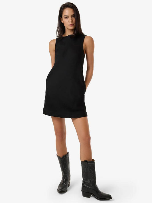 Image of a model wearing Dress. Productname: Thrills Ember Arianna Mini Dress in Black colour by brand - Thrills