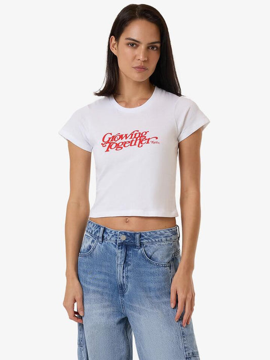 Image of a model wearing Tops. Productname: Thrills Growing Together Mini Tee in White colour by brand - Thrills