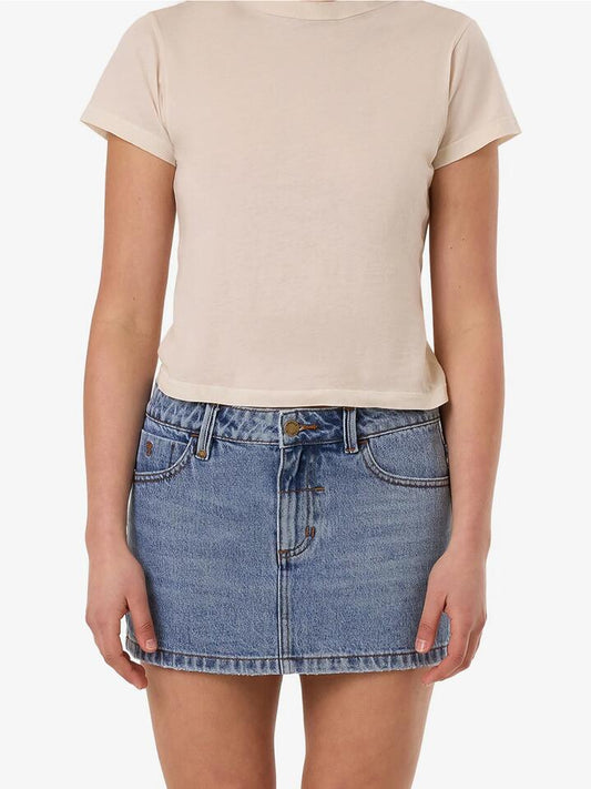 Image of a model wearing Skirts. Productname: Thrills Carmen Skirt in Vintage Stone Blue colour by brand - Thrills