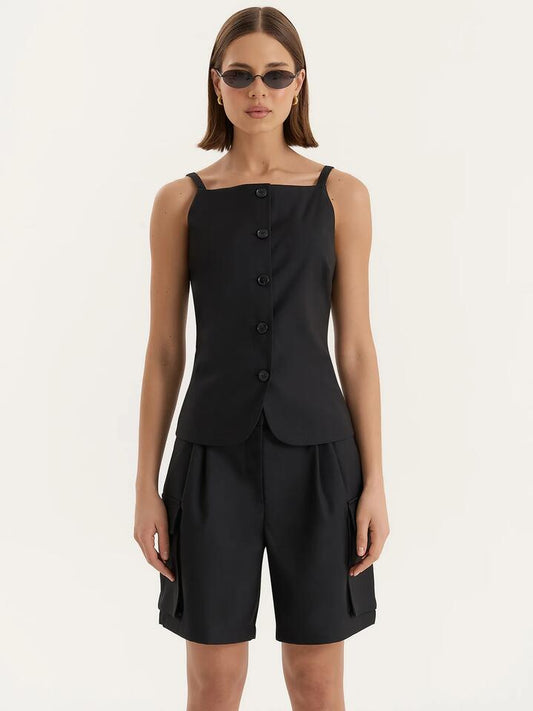 Image of a model wearing Outerwear. Productname: 4th & Reckless Devon Waistcoat in Black colour by brand - 4th & Reckless