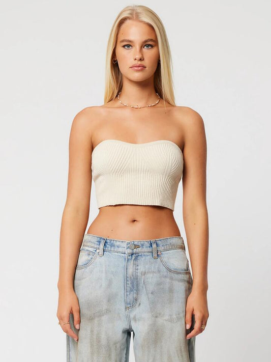 Image of a model wearing Tops. Productname: Abrand Nicky Bustier Knit in Bone colour by brand - Abrand