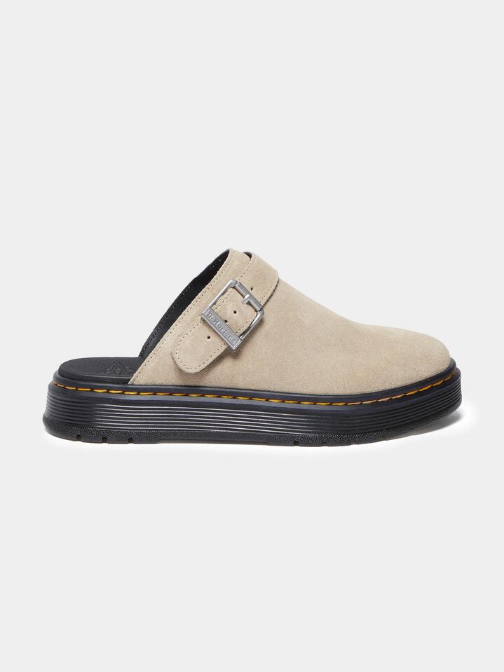 Image of Sandals. Productname: Dr Martens Unisex Brookline Mule in Light Tan Bronx Suede colour by brand - Dr Martens