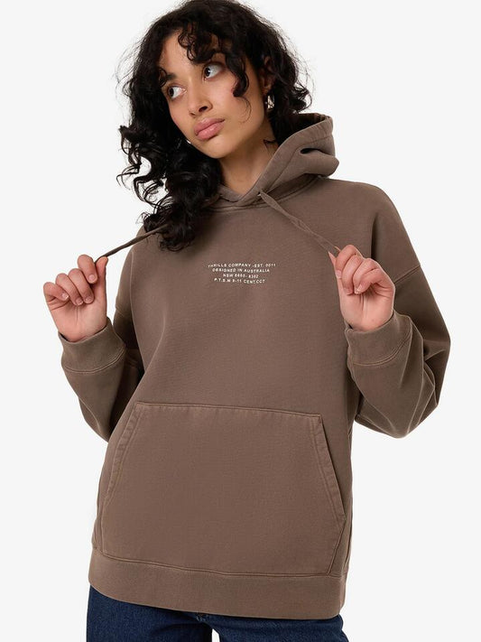 Image of a model wearing Outerwear. Productname: Thrills New Issue Cocoon Panel Hood in Fungi colour by brand - Thrills