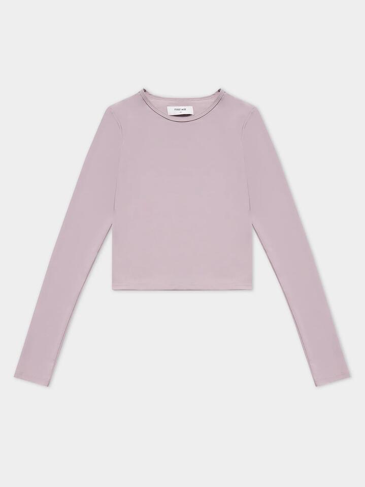 Image of a model wearing Tops. Productname: First Mse Standard Long Sleeve Tee in Dusty Rose colour by brand - First Mse