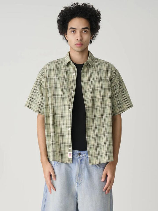 Image of a model wearing Tops. Productname: S-Double Ground Plaid Shirt in SAGE colour by brand - S-Double