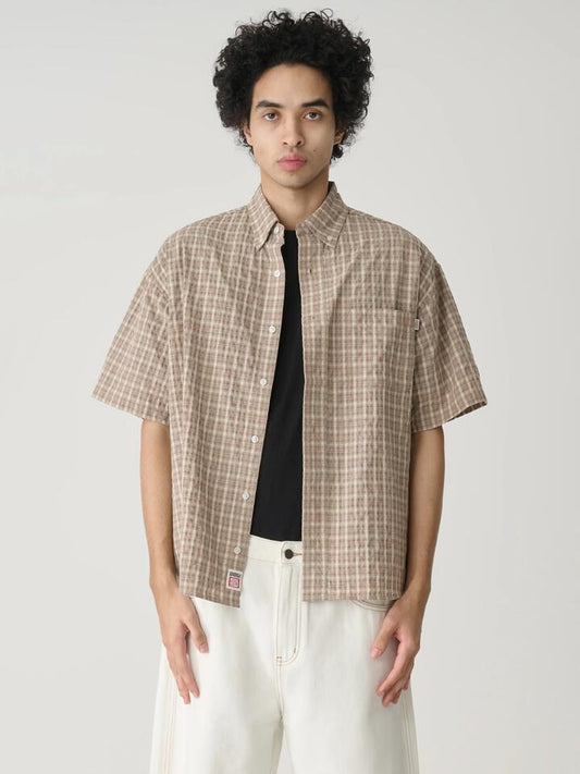 Image of a model wearing Tops. Productname: S-Double Yard Plaid Shirt in Orange colour by brand - S-Double