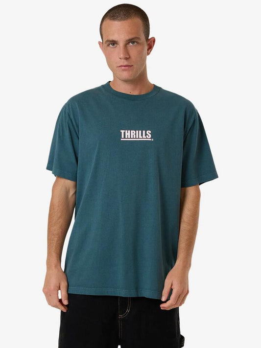 Image of a model wearing Denim. Productname: Thrills Long Fit Merch in Atlantic Deep colour by brand - Thrills