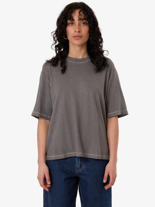 Image of a model wearing Tops. Productname: Thrills Hemp Square Tee in Grey Ash colour by brand - Thrills