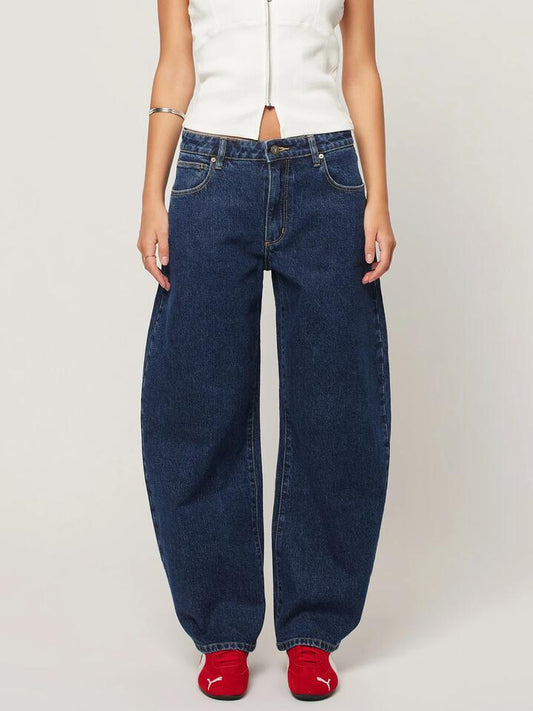 Image of a model wearing Denim. Productname: Abrand 95 Barrel Jean Tara in Dark Blue colour by brand - Abrand