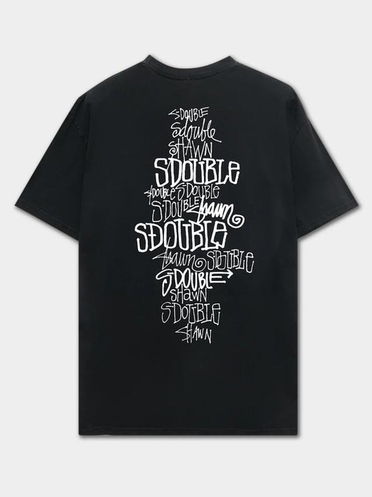 Image of a model wearing Tops. Productname: S-Double Script Stack Tee in Washed Black colour by brand - S-Double