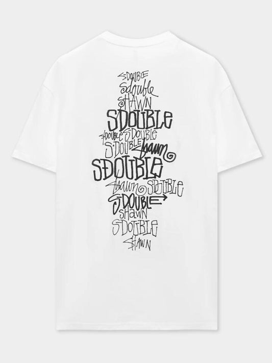 Image of a model wearing Tops. Productname: S-Double Script Stack Tee in White colour by brand - S-Double