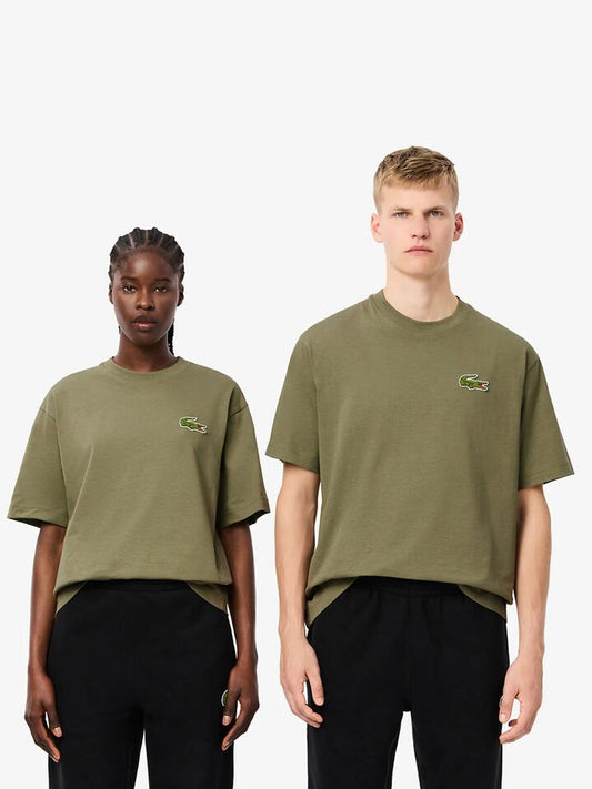 Image of a model wearing Tops. Productname: Lacoste Croc Signature Loose Shirt in KHAKI colour by brand - Lacoste