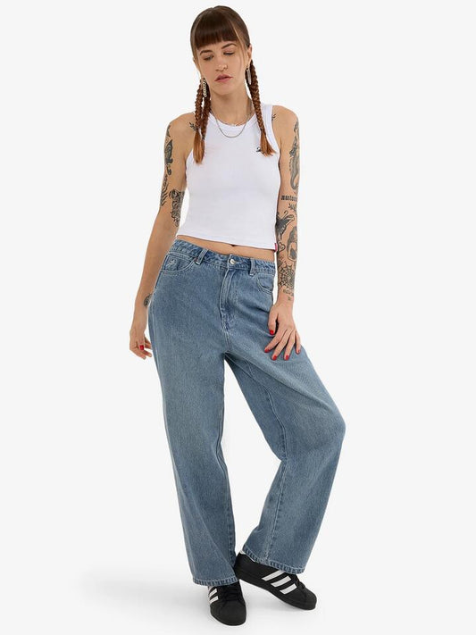 Image of a model wearing Denim. Productname: Worship Eat Ur Heart Out Baggy Jean in DIRTY RAGE BLUE colour by brand - Worship