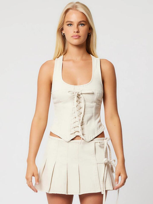 Image of a model wearing Tops. Productname: Abrand Devotion Top Bone in Bone colour by brand - Abrand