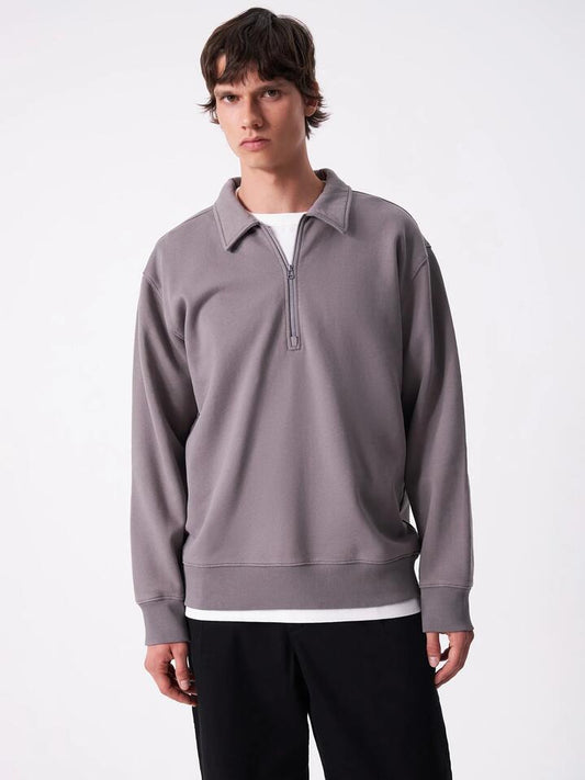 Image of a model wearing Outerwear. Productname: Article One Article Collared Zip Sweat in Steel Grey colour by brand - Article One