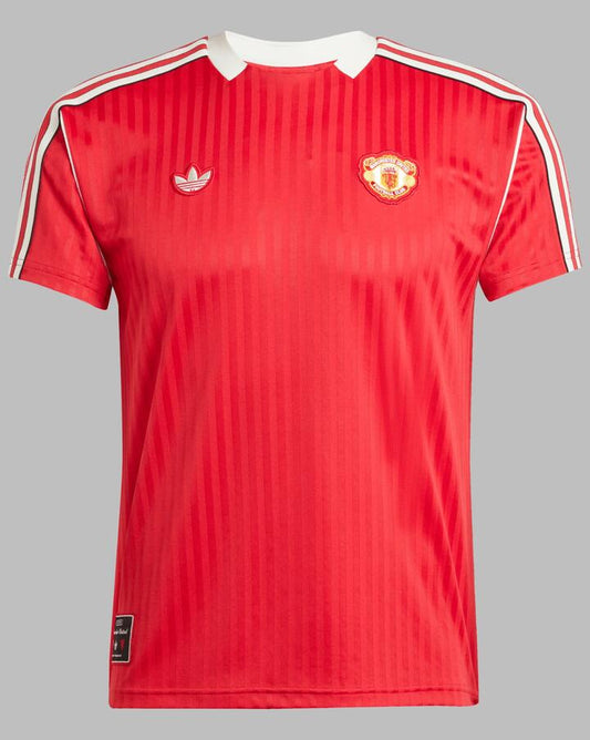 Image of a model wearing Tops. Productname: Adidas MUFC Jersey in MUFC RED colour by brand - Adidas