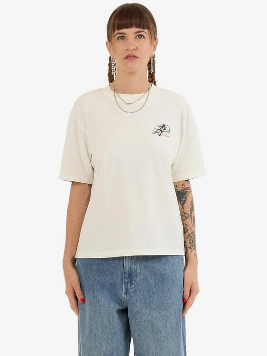 Image of a model wearing Tops. Productname: Worship Cherub Regular Fit Tee in BONE colour by brand - Worship