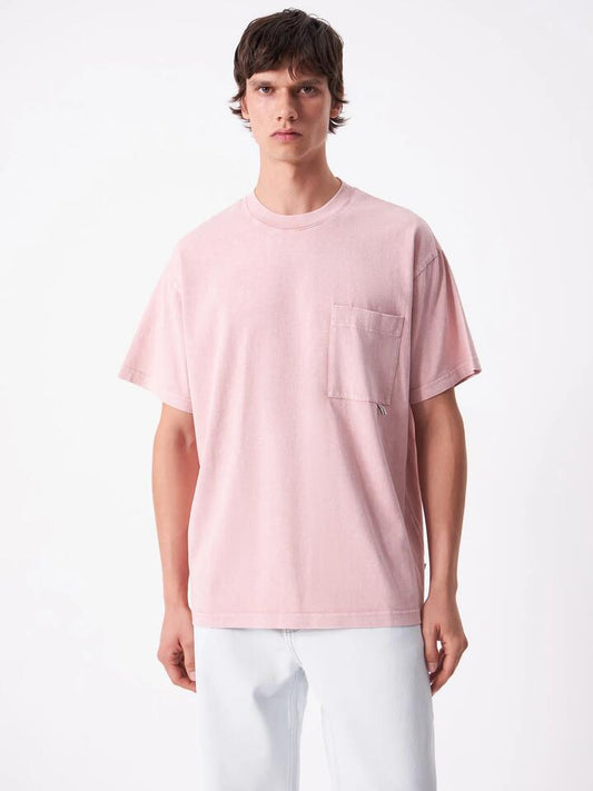Image of a model wearing Tops. Productname: Article One Sayo Pocket Tee in Silver Pink colour by brand - Article One
