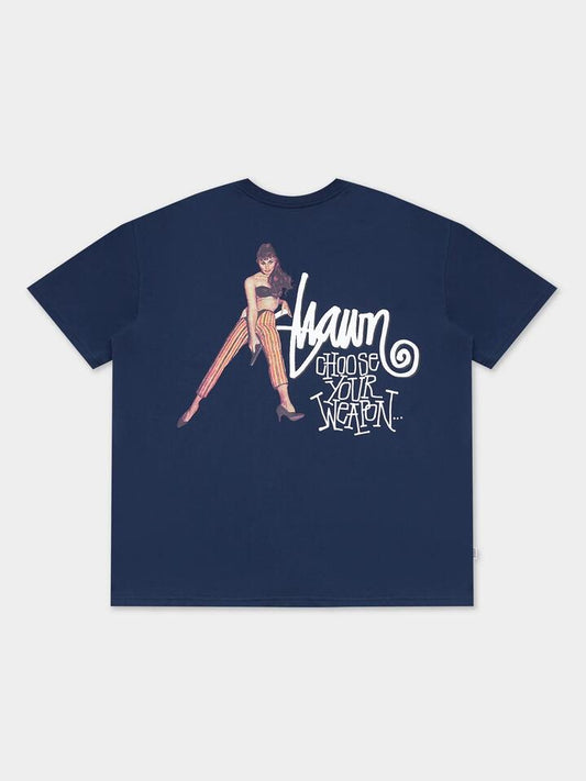 Image of a model wearing Tops. Productname: S-Double Choose Your Weapon Tee in Washed Navy colour by brand - S-Double