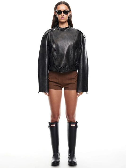 Image of a model wearing Outerwear. Productname: Lioness Driftwood Bomber in Onyx colour by brand - Lioness